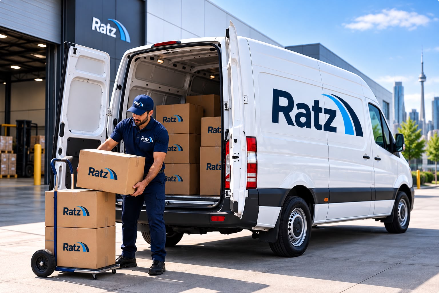 Ratz Logistics driver loading parcels from the Brampton hub